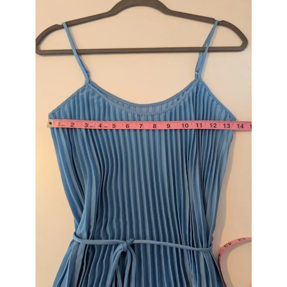 Vince Relaxed Plisse Dress Midi Accordion Pleat Satin Coquette Fairy Blue Size S